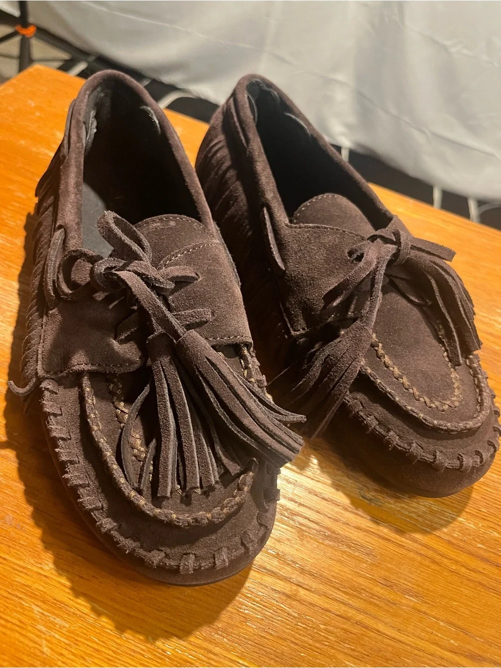 Zara Split Suede nautical-style flat Loafers in Chocolate Brown SZ 37